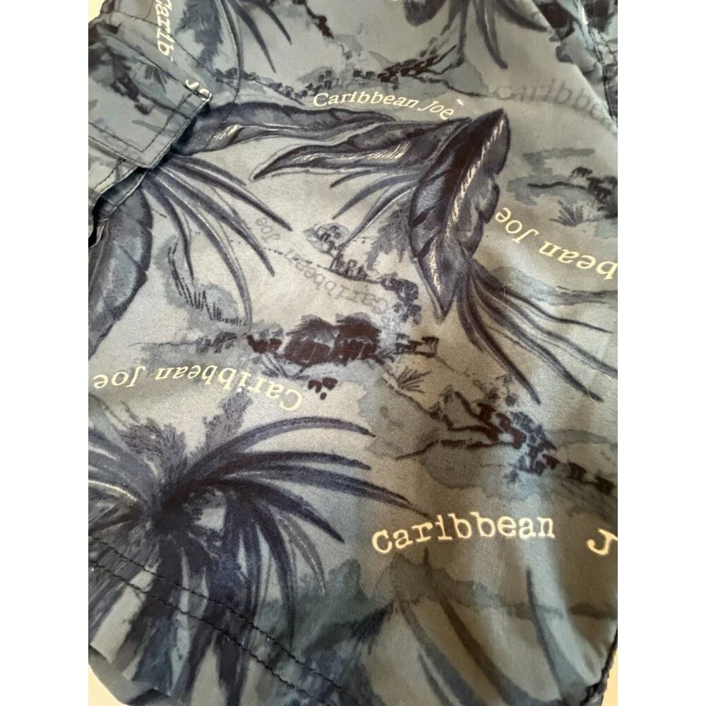 Caribbean Joe Men's Blue Floral Swim Shorts Drawstring-Large